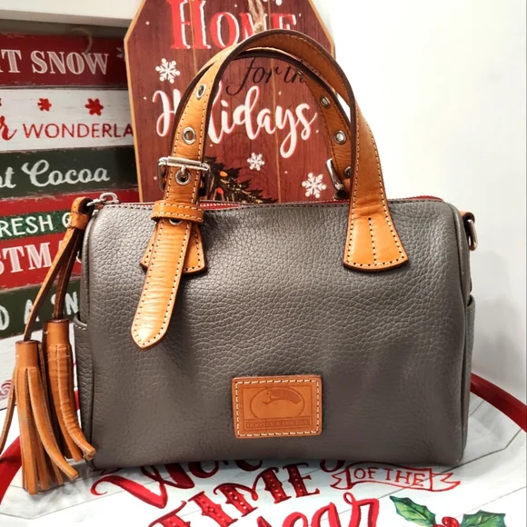 ❤️EUC Dooney and Bourke Kendra Mini Crossbody Satchel Bag, Grey & Tan Leather - Picture 2 of 16